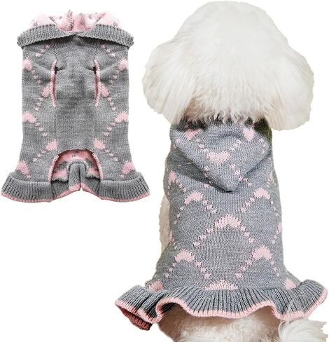 Jecikelon Small Dog Sweater Hoodies Dress Winter Knit Cute Clothing Heart Puppy Clothes for Dogs Cats Soft Warm Pet Outfits with Leash Hole (Medium, Grey) in Saudi Arabia