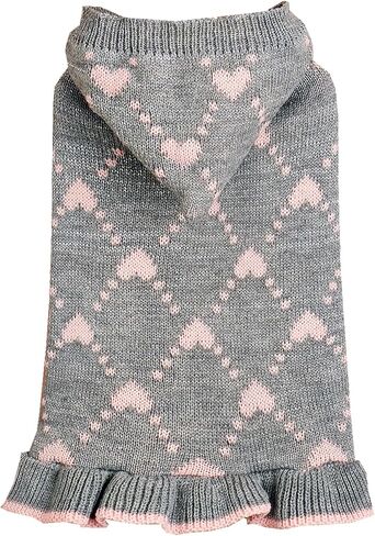 Jecikelon Small Dog Sweater Hoodies Dress Winter Knit Cute Clothing Heart Puppy Clothes for Dogs Cats Soft Warm Pet Outfits with Leash Hole (Medium, Grey) in Saudi Arabia