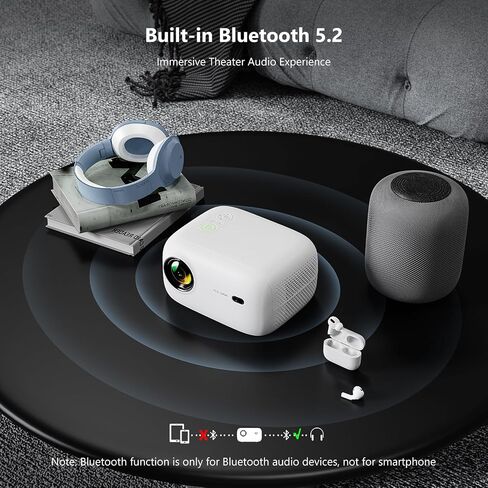 جهاز عرض صغير 4K مع واي فاي وبلوتوث، جهاز عرض محمول FHD 1080P يدعم التركيز الكهربائي وحجر المفاتيح العمودي، جهاز عرض الأفلام الذكي ALLIWAVA PR550 مع 18000 لومن للاستخدام الخارجي/المنزلي للفيديو in Saudi Arabia