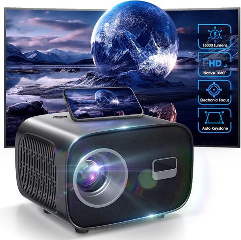 VIKEYUNVK Projector, Electric focus Mini Projector 16000 Lumen with 200" Screen, HD 1080P Portable Projector Support Keystone Correction, WIFI, Bluetooth, Compatible with Phone/TV Stick/HDMI/USB in Saudi Arabia