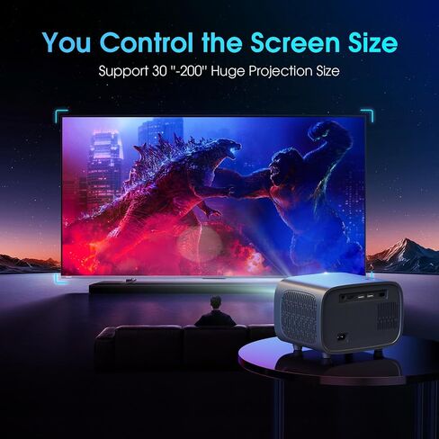 VIKEYUNVK Projector, Electric focus Mini Projector 16000 Lumen with 200" Screen, HD 1080P Portable Projector Support Keystone Correction, WIFI, Bluetooth, Compatible with Phone/TV Stick/HDMI/USB in Saudi Arabia