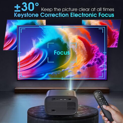 VIKEYUNVK Projector, Electric focus Mini Projector 16000 Lumen with 200" Screen, HD 1080P Portable Projector Support Keystone Correction, WIFI, Bluetooth, Compatible with Phone/TV Stick/HDMI/USB in Saudi Arabia