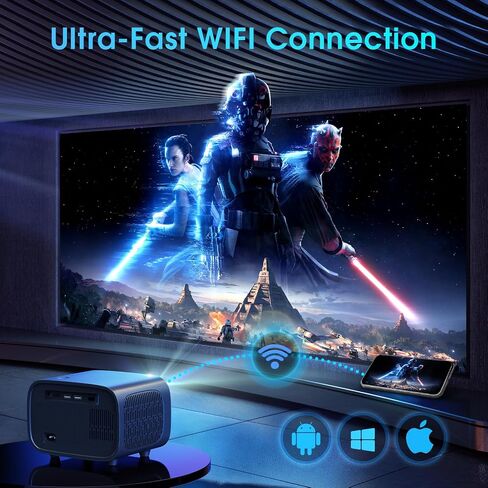 VIKEYUNVK Projector, Electric focus Mini Projector 16000 Lumen with 200" Screen, HD 1080P Portable Projector Support Keystone Correction, WIFI, Bluetooth, Compatible with Phone/TV Stick/HDMI/USB in Saudi Arabia
