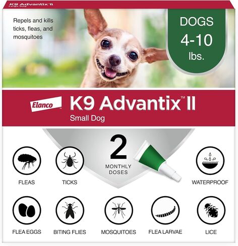 باير K9 ادفانتيكس II للوقاية من البراغيث والقراد والبعوض للكلاب الصغيرة، 4-10 باوند، 4-10 باوند، 710546010004 in Kuwait
