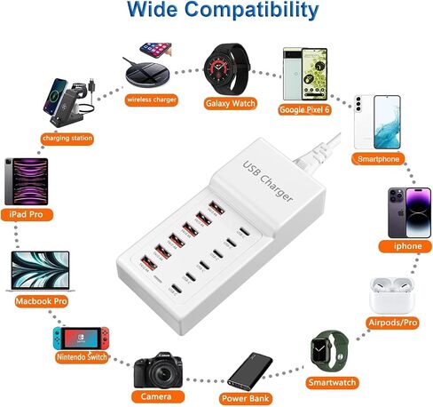 شاحن حائط USB محطة شحن USB لأجهزة متعددة شاحن USB 12 منفذًا شريط محور الطاقة قابس ذكي قاعدة شحن قاعدة شحن متوافقة مع iPhone 13/14/15/16/الهاتف الذكي/الكمبيوتر اللوحي in Saudi Arabia