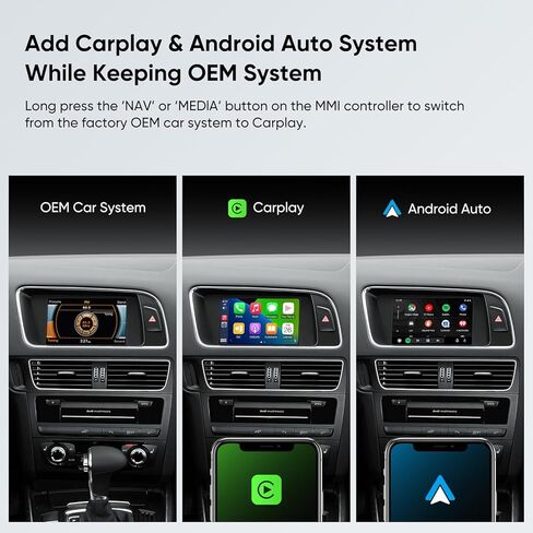 Carplay Android Auto لسيارة Audi A4 A5 S4 S5 RS4 RS5 Q5 2008-2015 مع نظام الوسائط المتعددة 3GMMI، مجموعة تحديث تشغيل السيارة، دعم كاميرا Mirrorlink Siri Navigation in Kuwait