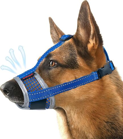 Dog Muzzle, Air Mesh Breathable Muzzle for Medium Large Sized Dogs to Anti & Prevent Biting Barking, Soft Grooming Muzzle for German Shepherd Dog with Reflective & Adjustable Strap(Blue-L in Saudi Arabia