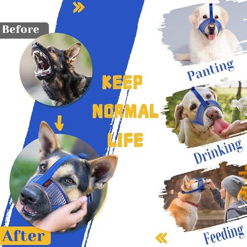 Dog Muzzle, Air Mesh Breathable Muzzle for Medium Large Sized Dogs to Anti & Prevent Biting Barking, Soft Grooming Muzzle for German Shepherd Dog with Reflective & Adjustable Strap(Blue-L in Saudi Arabia