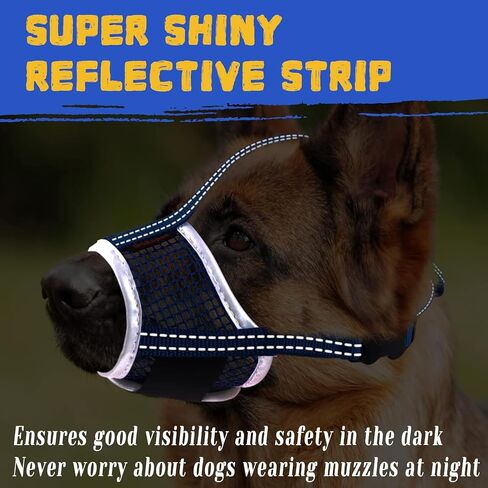 Dog Muzzle, Air Mesh Breathable Muzzle for Medium Large Sized Dogs to Anti & Prevent Biting Barking, Soft Grooming Muzzle for German Shepherd Dog with Reflective & Adjustable Strap(Blue-L in Saudi Arabia