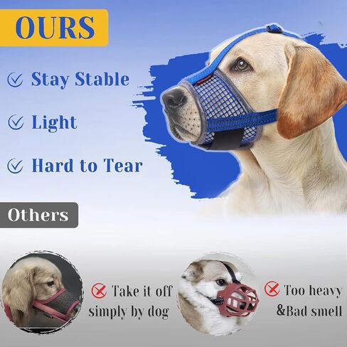 Dog Muzzle, Air Mesh Breathable Muzzle for Medium Large Sized Dogs to Anti & Prevent Biting Barking, Soft Grooming Muzzle for German Shepherd Dog with Reflective & Adjustable Strap(Blue-L in Saudi Arabia