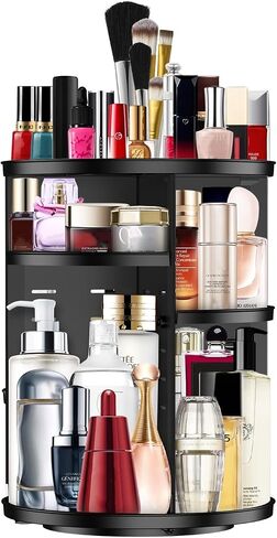 Makeup Organizer 360 Rotating Cosmetic Organizer DIY Adjustable Makeup Carousel Spinning Holder Rack , Large Capacity Cosmetic Storage Box Makeup Brushes Lipsticks Organizer for Vanity Countertop in Kuwait