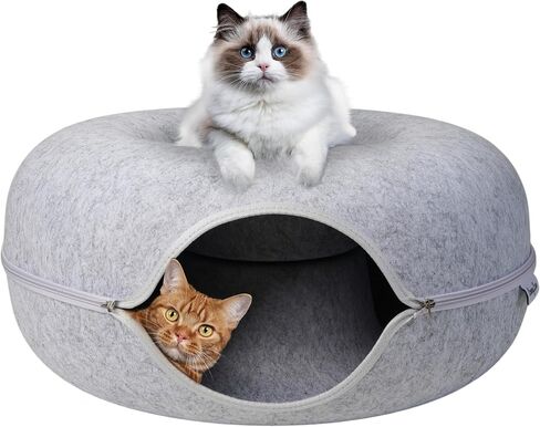 Emory Lane - Premium Cat Cave for Small Pets, Multifunctional Donut Tunnel Bed for Indoor Pets, Round Felt Pet Cave with Premium Zipper, for Pets up to 40 Lbs (24x24x11 Inch) (Dark Gray) in Saudi Arabia