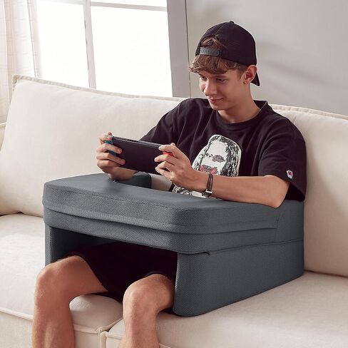 Reading Pillow for Gaming, Lap Desk for Laptop, Memory Foam Gaming Pillow for Lap, Lap Laptop Desk with Back Rest Pillow, Lap Cushy Desk for Reading Working or Crocheting(Grey) in Kuwait