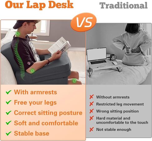 Reading Pillow for Gaming, Lap Desk for Laptop, Memory Foam Gaming Pillow for Lap, Lap Laptop Desk with Back Rest Pillow, Lap Cushy Desk for Reading Working or Crocheting(Grey) in Kuwait