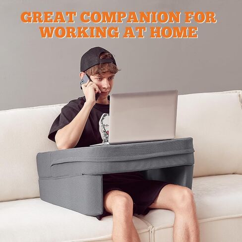 Reading Pillow for Gaming, Lap Desk for Laptop, Memory Foam Gaming Pillow for Lap, Lap Laptop Desk with Back Rest Pillow, Lap Cushy Desk for Reading Working or Crocheting(Grey) in Kuwait