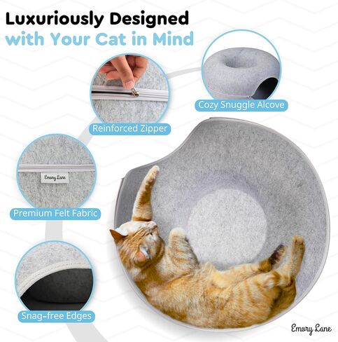 Emory Lane - Premium Cat Cave for Small Pets, Multifunctional Donut Tunnel Bed for Indoor Pets, Round Felt Pet Cave with Premium Zipper, for Pets up to 40 Lbs (24x24x11 Inch) (Dark Gray) in Saudi Arabia