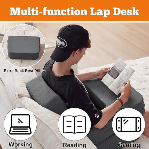 Reading Pillow for Gaming, Lap Desk for Laptop, Memory Foam Gaming Pillow for Lap, Lap Laptop Desk with Back Rest Pillow, Lap Cushy Desk for Reading Working or Crocheting(Grey) in Kuwait