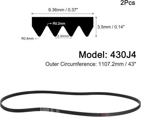 uxcell 2pcs 160J4 Poly V Belt, 4 Ribs PJ V-Ribbed Belt 16" L x 0.37" W x 0.14" T, EPDM Poly V Belt, Multi Wedge Micro V Serpentine Belt in Saudi Arabia