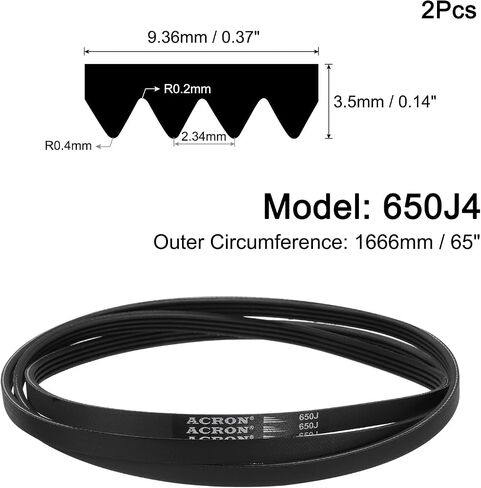 uxcell 2pcs 160J4 Poly V Belt, 4 Ribs PJ V-Ribbed Belt 16" L x 0.37" W x 0.14" T, EPDM Poly V Belt, Multi Wedge Micro V Serpentine Belt in Saudi Arabia