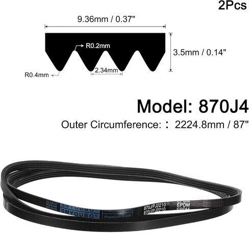 uxcell 2pcs 160J4 Poly V Belt, 4 Ribs PJ V-Ribbed Belt 16" L x 0.37" W x 0.14" T, EPDM Poly V Belt, Multi Wedge Micro V Serpentine Belt in Saudi Arabia