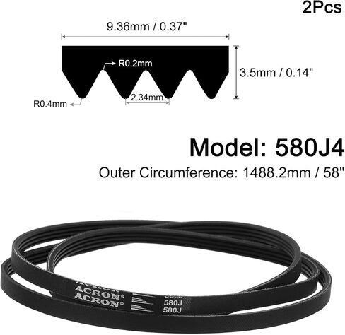uxcell 2pcs 160J4 Poly V Belt, 4 Ribs PJ V-Ribbed Belt 16" L x 0.37" W x 0.14" T, EPDM Poly V Belt, Multi Wedge Micro V Serpentine Belt in Saudi Arabia