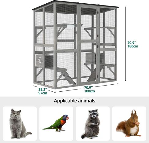 حاوية قطط خارجية من YITAHOME Catio كبيرة، بيت خشبي طويل القامة للقطط مع سقف إسفلت مقاوم للعوامل الجوية، قفص لعب للقطط مع منصات متعددة وصندوقين للراحة، 70.9 بوصة طول × 38.2 بوصة عرض × 70.9 بوصة ارتفاع in Saudi Arabia