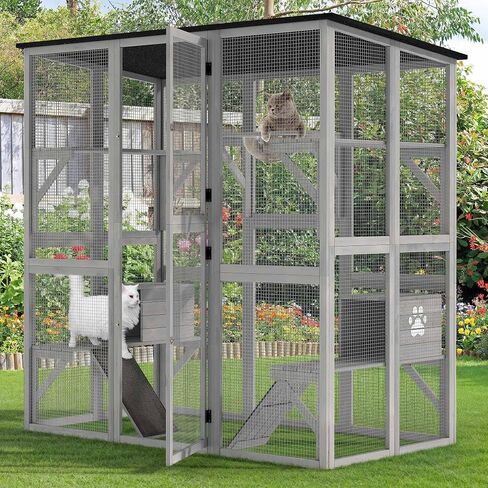 حاوية قطط خارجية من YITAHOME Catio كبيرة، بيت خشبي طويل القامة للقطط مع سقف إسفلت مقاوم للعوامل الجوية، قفص لعب للقطط مع منصات متعددة وصندوقين للراحة، 70.9 بوصة طول × 38.2 بوصة عرض × 70.9 بوصة ارتفاع in Saudi Arabia
