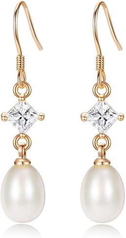 Freshwater Pearl Earrings for Women, 925 Sterling Silver Earrings Pearl Drop Dangle Earrings 14k Gold Plated Earrings for Women Trendy Nickel Free Hypoallergenic Cubic Zirconia Bride Wedding Jewelry in Saudi Arabia