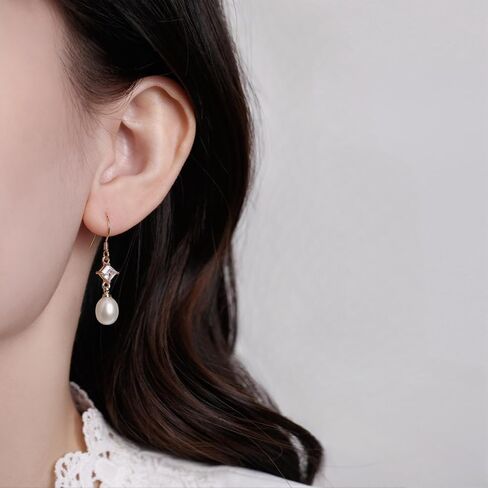 Freshwater Pearl Earrings for Women, 925 Sterling Silver Earrings Pearl Drop Dangle Earrings 14k Gold Plated Earrings for Women Trendy Nickel Free Hypoallergenic Cubic Zirconia Bride Wedding Jewelry in Saudi Arabia