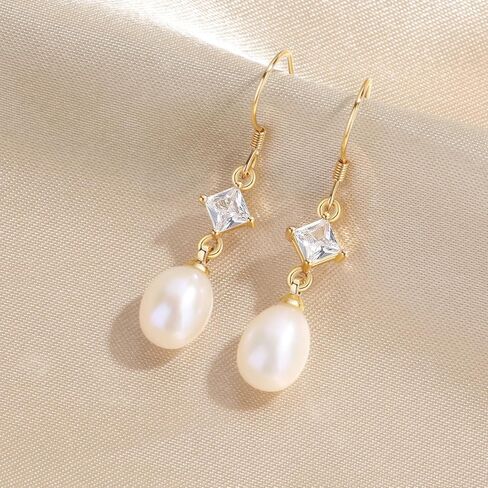 Freshwater Pearl Earrings for Women, 925 Sterling Silver Earrings Pearl Drop Dangle Earrings 14k Gold Plated Earrings for Women Trendy Nickel Free Hypoallergenic Cubic Zirconia Bride Wedding Jewelry in Saudi Arabia