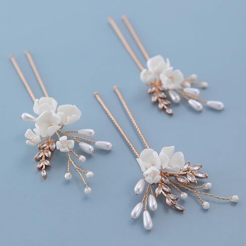 7 Pieces Vintage Gold Leaf Hair Pins for Women Handmade New Material Polymer Clay Flower Wedding Hair Pins Bridal Hair Accessories (7) in Saudi Arabia
