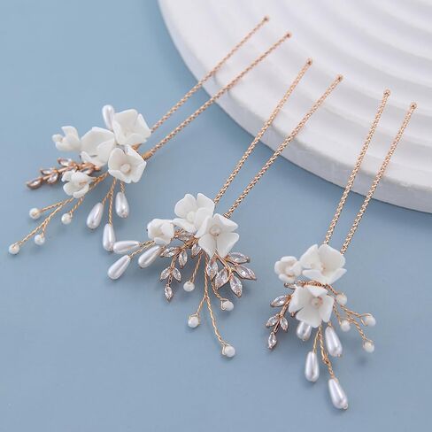 7 Pieces Vintage Gold Leaf Hair Pins for Women Handmade New Material Polymer Clay Flower Wedding Hair Pins Bridal Hair Accessories (7) in Saudi Arabia