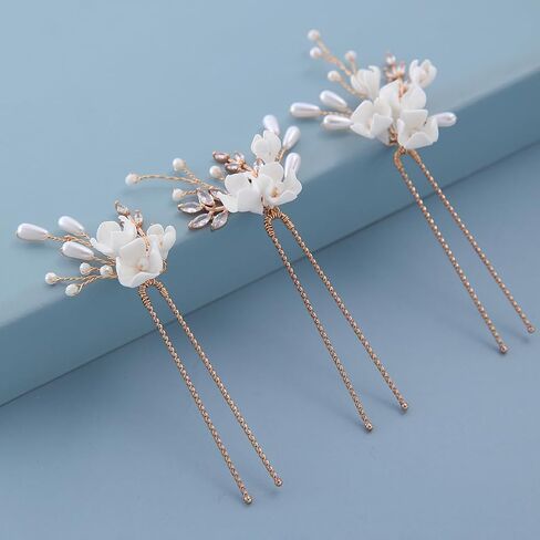 7 Pieces Vintage Gold Leaf Hair Pins for Women Handmade New Material Polymer Clay Flower Wedding Hair Pins Bridal Hair Accessories (7) in Saudi Arabia