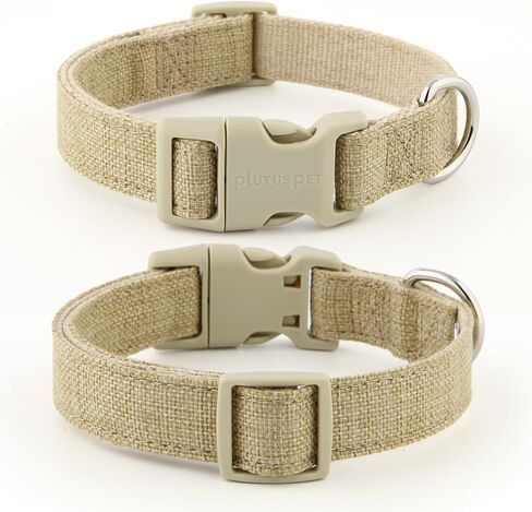 Plutus Pet Cotton Hemp Dog Collar and Leash Set, Adjustable Collar for Small, Medium, and Large Dogs, Heavy Duty and Soft on Skin, Gray Plaid, S in Saudi Arabia
