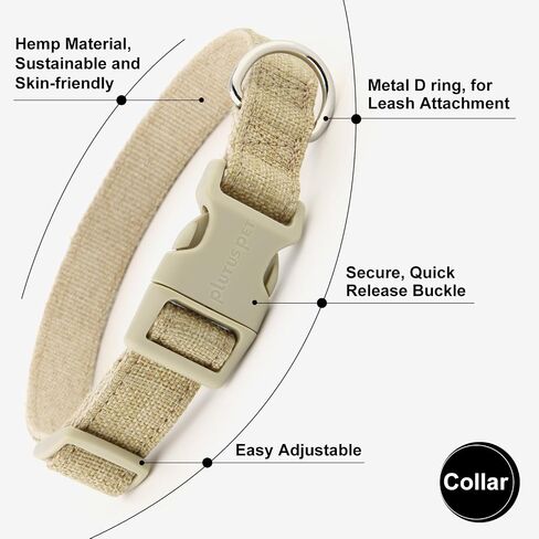 Plutus Pet Cotton Hemp Dog Collar and Leash Set, Adjustable Collar for Small, Medium, and Large Dogs, Heavy Duty and Soft on Skin, Gray Plaid, S in Saudi Arabia