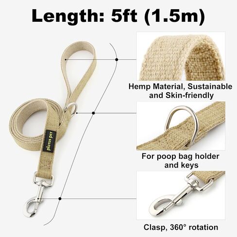 Plutus Pet Cotton Hemp Dog Collar and Leash Set, Adjustable Collar for Small, Medium, and Large Dogs, Heavy Duty and Soft on Skin, Gray Plaid, S in Saudi Arabia