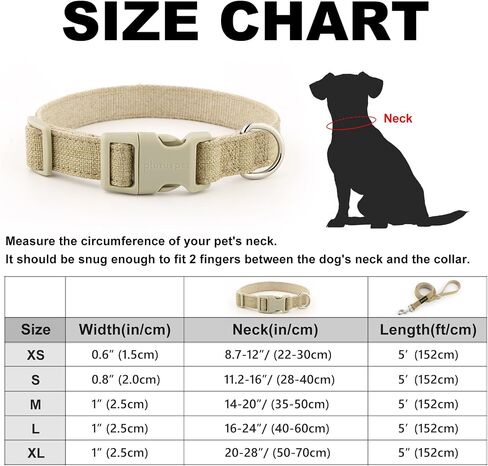 Plutus Pet Cotton Hemp Dog Collar and Leash Set, Adjustable Collar for Small, Medium, and Large Dogs, Heavy Duty and Soft on Skin, Gray Plaid, S in Saudi Arabia