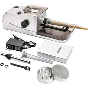 Electric Cone Rolling Machine Set with Manual Herb Grinder and Pre-Roll Holder Case can Grind,Electric Filled and Pack Cones,Electric Cone Loader for King Size Cones