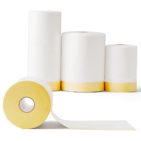 3 Rolls of Blue Pre-Taped Masking Film for Automotive and Home Use – Easy-to-Apply Protective Film for Car Spray Painting, Wall Finishing, and Furniture Dust Shielding(DP043)