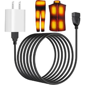 5V2A Heated Vest Jacket Pants Coat Wire Connection Cables - USB Wall Socket Adapter for Heated Apparel (Not 7.4V DC Port)