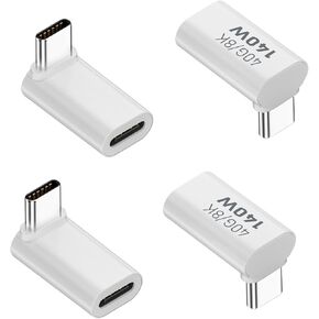 90 Degree USB-C Adapter, USB C Male to Female Adapter, USB C Male to Female L Shape Right Angle Connector, Suitable 8K@60Hz for Laptop, Phones and More Type C Devices(4pack)