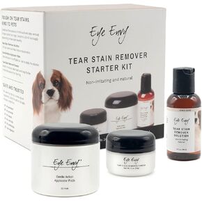 Eye Envy Dog Tear Stain Remover Starter Kit with ProPowder Brush | Stain Solution, Applicator Pads, Stain Powder and Small Applicator Brush | Lasts 30-45 days
