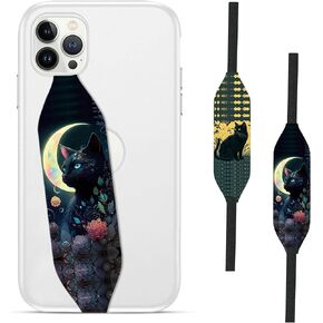 Customizable Universal Phone Grip Strap| Reversible Phone Hand Strap for Phone Cases As Phone Loop Holder| Secure Handling by Comfortable Phone Strap - Black Cat Crossing