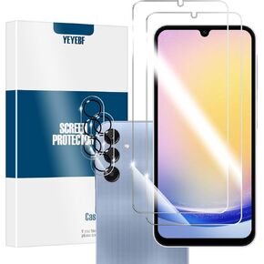 واقي شاشة زجاجي شفاف عالي الدقة لهاتف Galaxy A12 + واقيات عدسة الكاميرا من YEYEBF، [عبوتان + 2] [زجاج ثلاثي الأبعاد] [خالي من الفقاعات] [مضاد للوهج] زجاج واقي شاشة لهاتف Samsung Galaxy A12