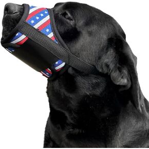 Dog Muzzle, Flag Print Dog Mouth Cover Sleeve Breathable Drinkable Adjustable Pet Safe Dog Black Muzzle to Prevent Anti Biting Barking Chewing (L)