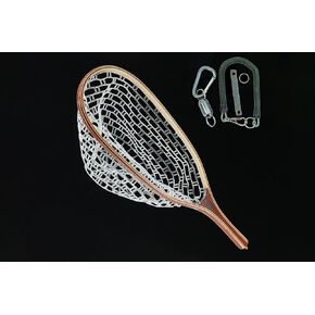 Kingfisher Fly Fishing Fly Fishing Net, Soft Rubber, Clear, Small Mesh, Wooden Handle, Laminated Bamboo and Hardwood, Waterproof, Magnet Release