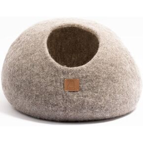 Extra Thick Felted Wool Cat Cave Bed Your Pet Will Love - Cozy and Warm Hideaway for Sleeping & Relaxing - Large and Small Pets - 100% Organic, Durable, Long-Lasting Comfort (Stone Gray, Large)