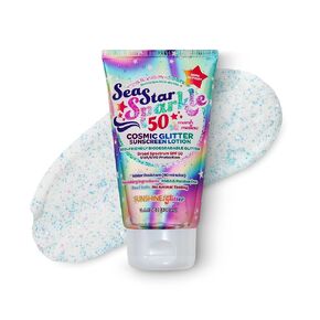 Sunshine & Glitter | Sea Star Sparkle Biodegradable GLITTER SUNSCREEN with SPF 50+ | COSMIC MARSHMALLOW | Water Resistant - Biodegradable Glitter | Vegan & Cruelty Free | 3.4 Oz
