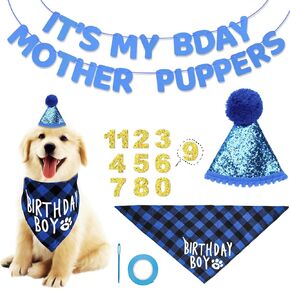 Blue Dog Birthday Party Decorations, Dog Birthday Party Supplies Hat Bandana Bib Dog Birthday Hat Dog Birthday Banner Puppy Birthday Decorations for Dogs Pets Puppy
