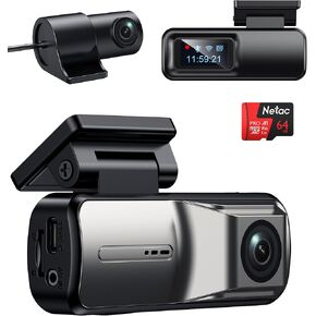 Dash Cam Front and Rear,2.5K 1080P Dual Dash Camera,64GB SD Card, Wi-Fi & App Control, 1.5’’IPS Display Car Camera, Voice Control, Night Vision, 24H Parking Mode, G-Sensor